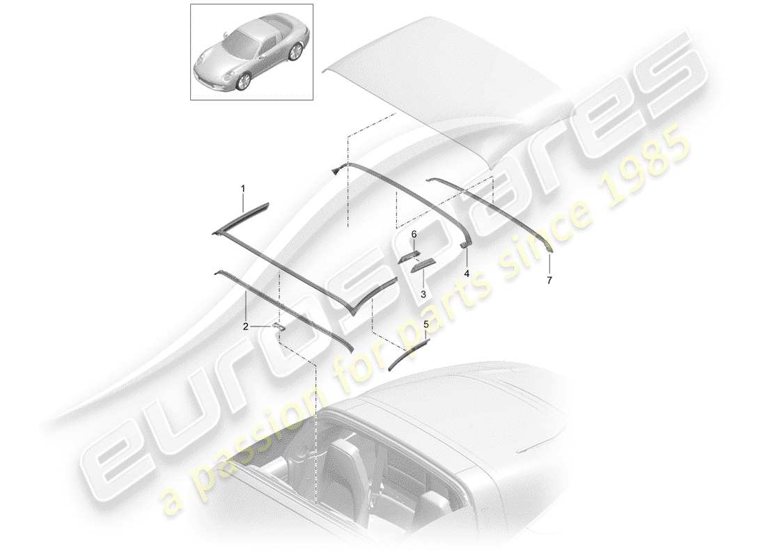 porsche 991 (2013) convertible top parts diagram