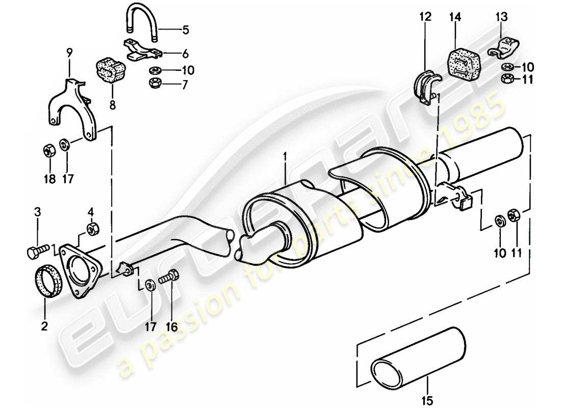 porsche 944 (1988) exhaust system - exhaust silencer, rear parts diagram