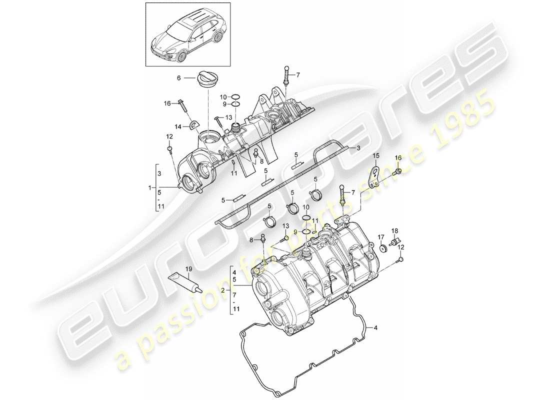 porsche cayenne e2 (2018) valve cover part diagram