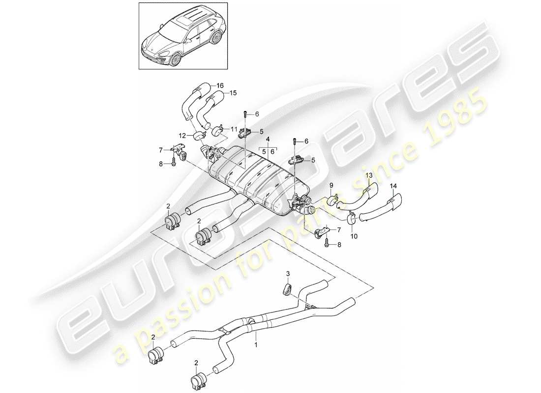 porsche cayenne e2 (2012) exhaust system part diagram