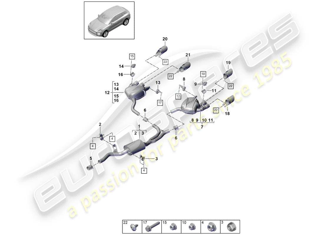 porsche macan (2019) exhaust system part diagram