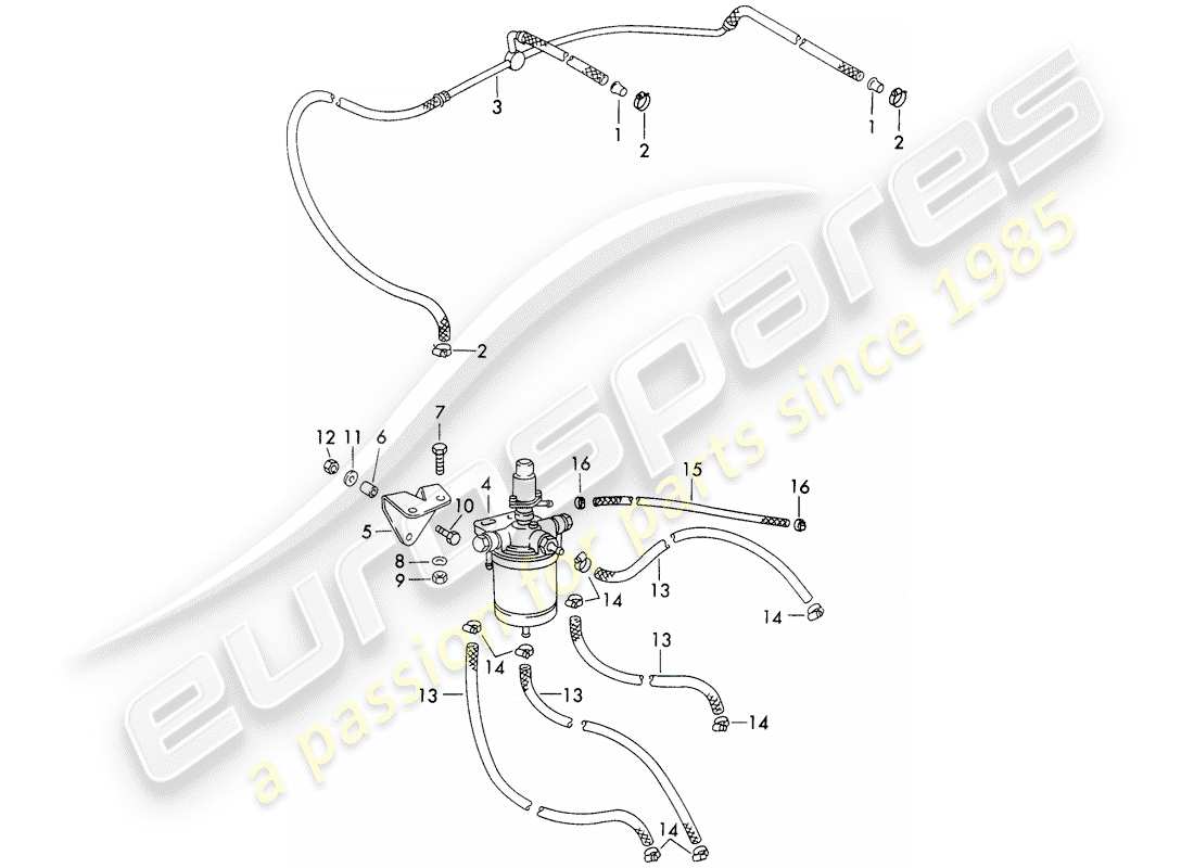 porsche 911 (1970) fuel filter - with: - lines part diagram