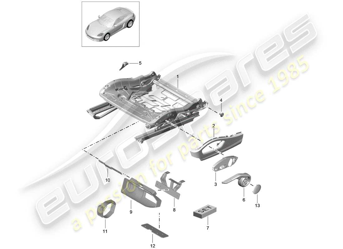 porsche 718 cayman (2018) seat frame parts diagram