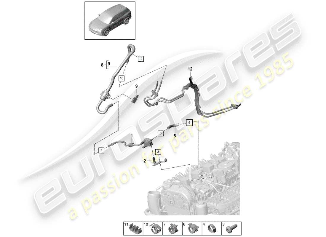 porsche cayenne e3 (2019) breather line part diagram