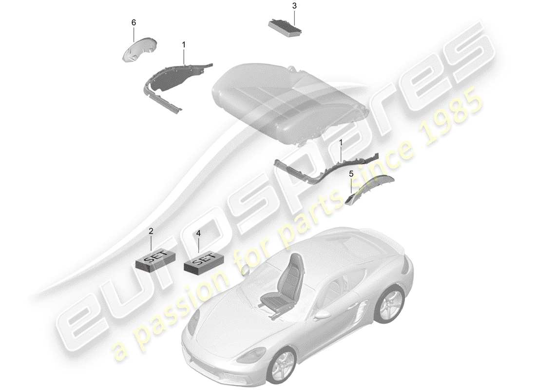 porsche 718 cayman (2018) padding for seat parts diagram