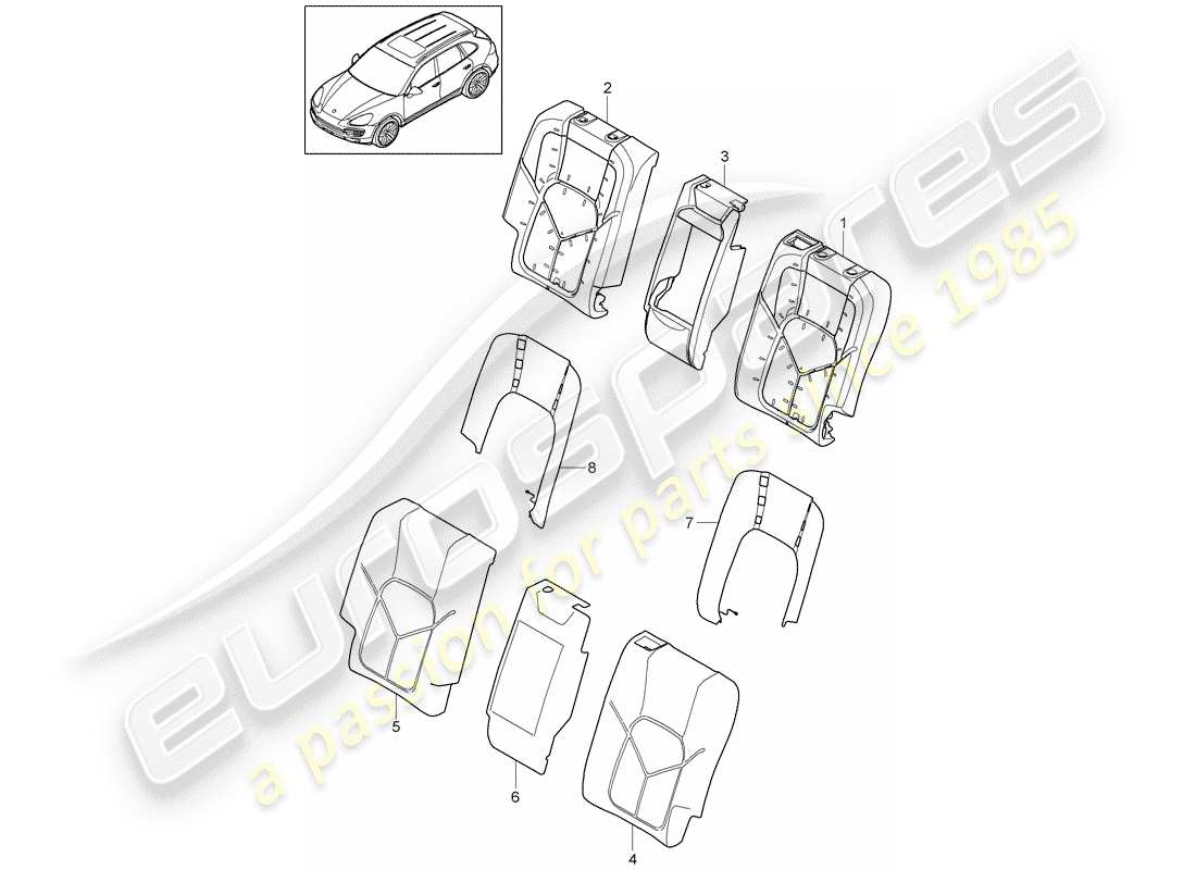 porsche cayenne e2 (2017) back seat backrest parts diagram