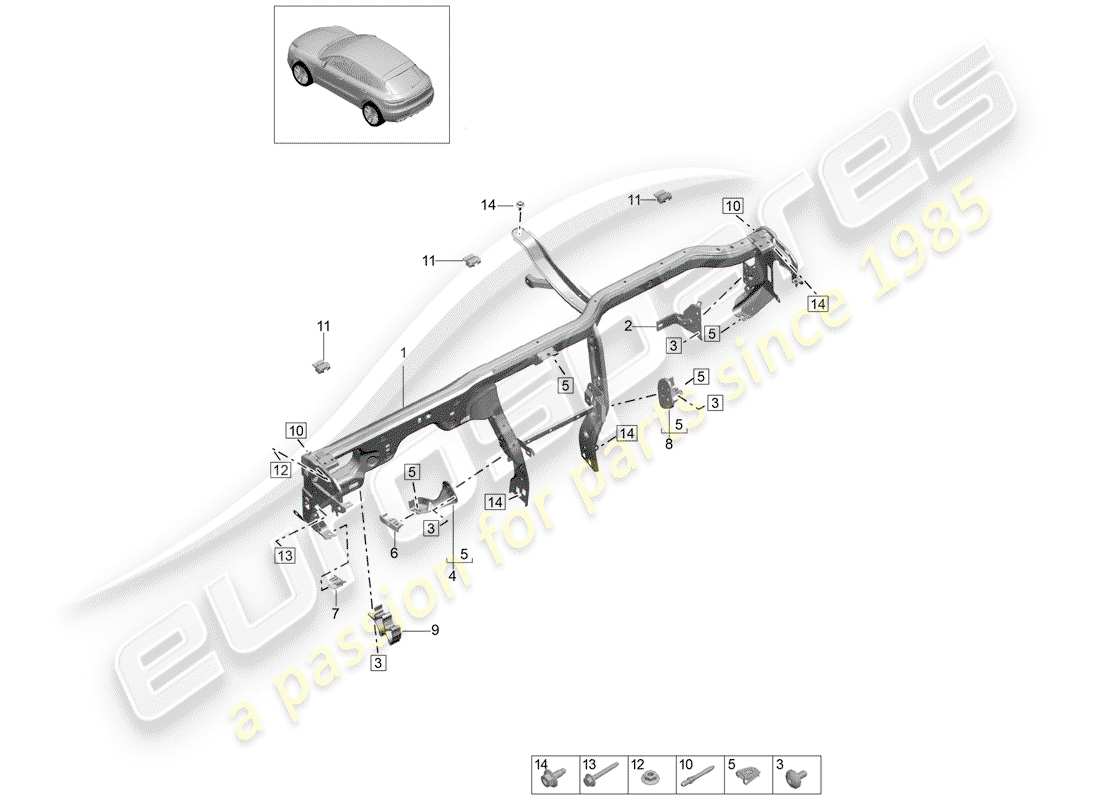 porsche macan (2020) retaining frame part diagram