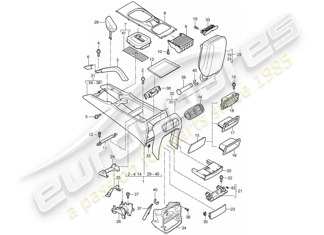 porsche cayenne (2009) center console part diagram