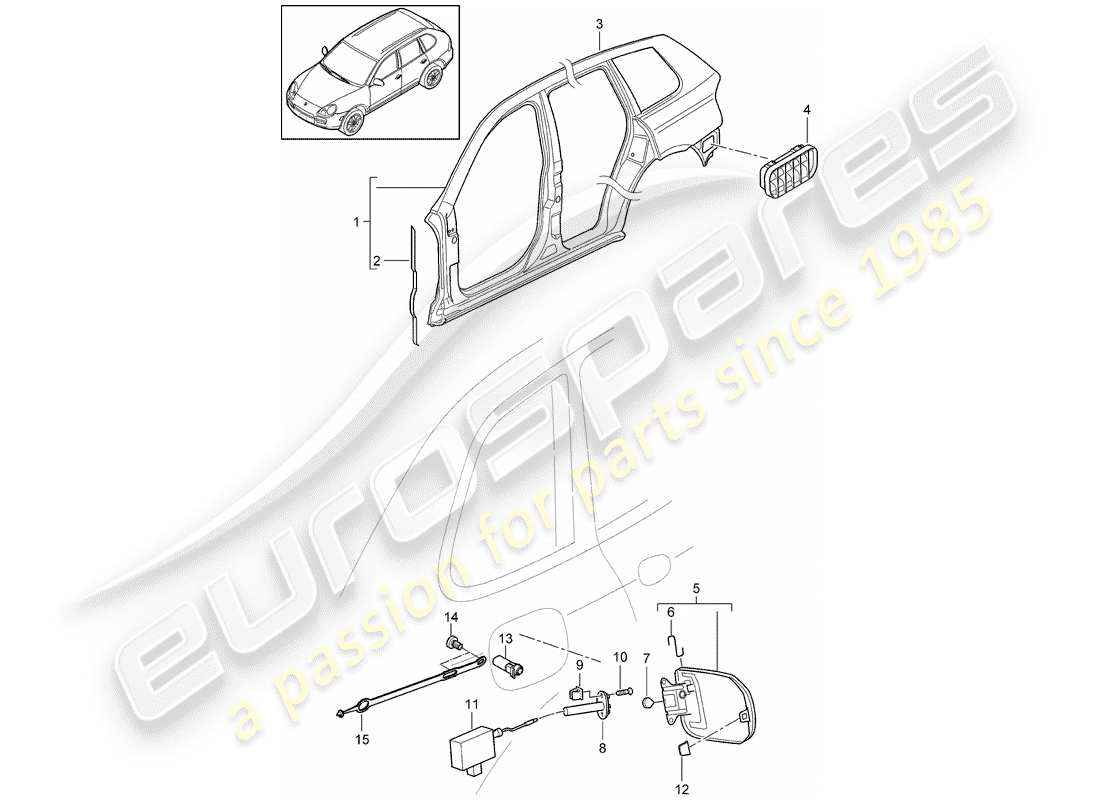 porsche cayenne (2009) side panel part diagram