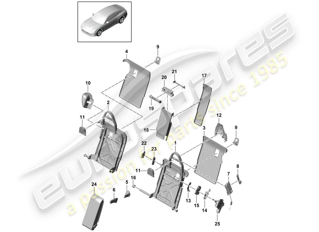 porsche panamera 971 (2020) back seat backrest part diagram