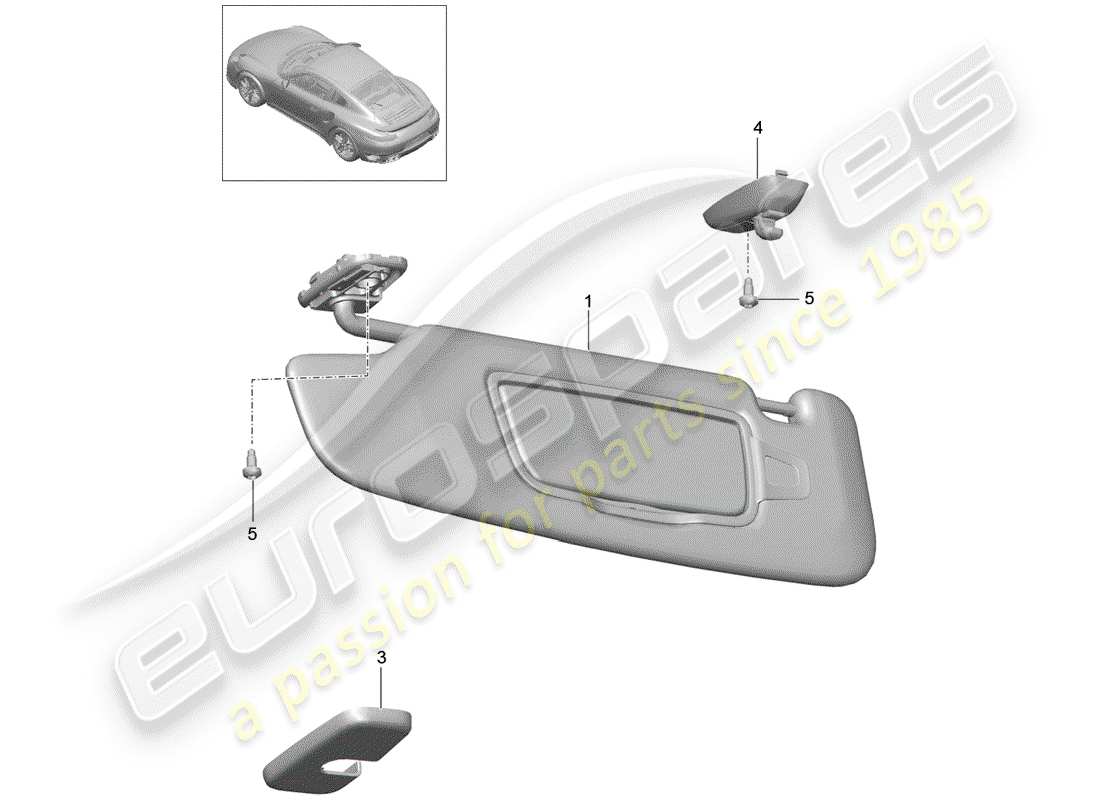 porsche 991 t/gt2rs sun vizors part diagram