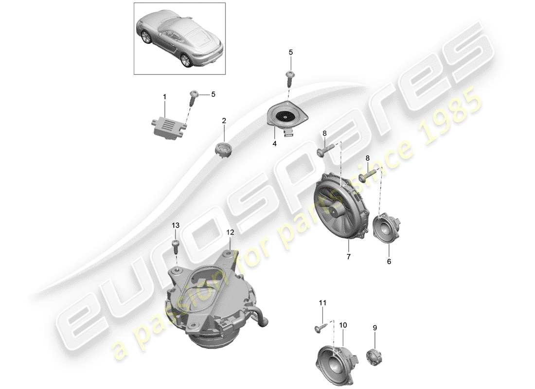 porsche 718 cayman (2017) loudspeaker parts diagram
