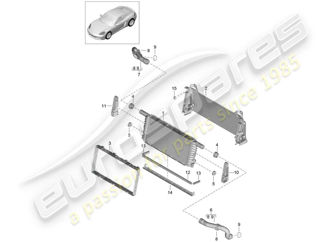 porsche 718 cayman (2020) radiator parts diagram