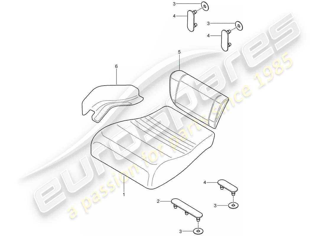 porsche 996 t/gt2 (2002) back seat cushion - emergency seat - centre part part diagram