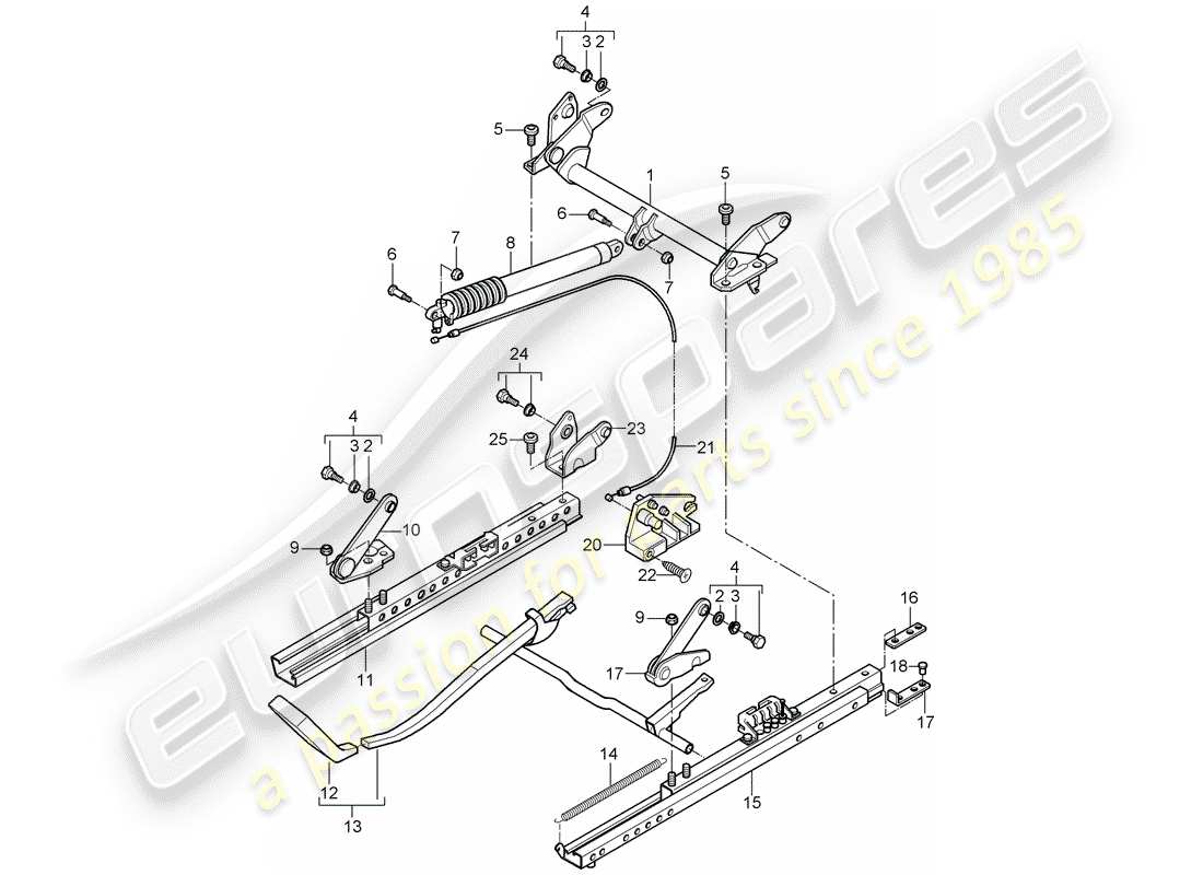 porsche boxster 986 (1997) seat frame - standard seat - for vehicles with seat height - adjustment part diagram