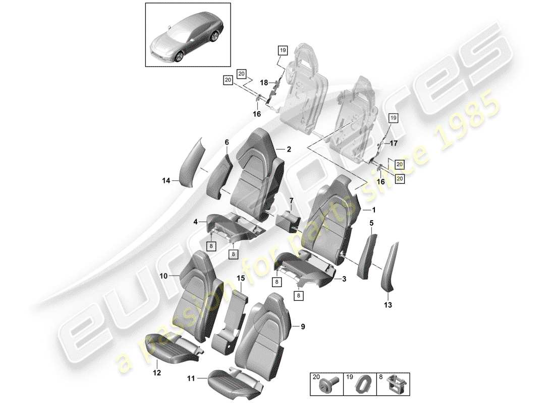 porsche panamera 971 (2017) seat part diagram