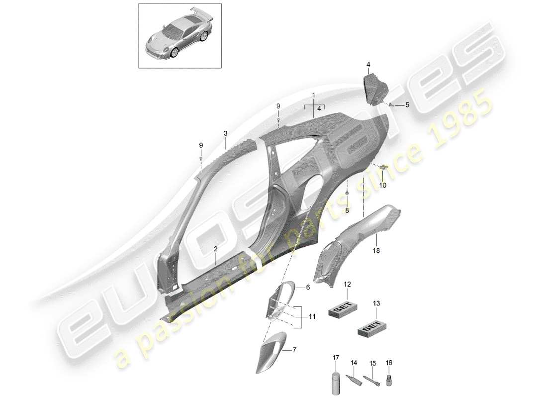 porsche 991 t/gt2rs side panel part diagram