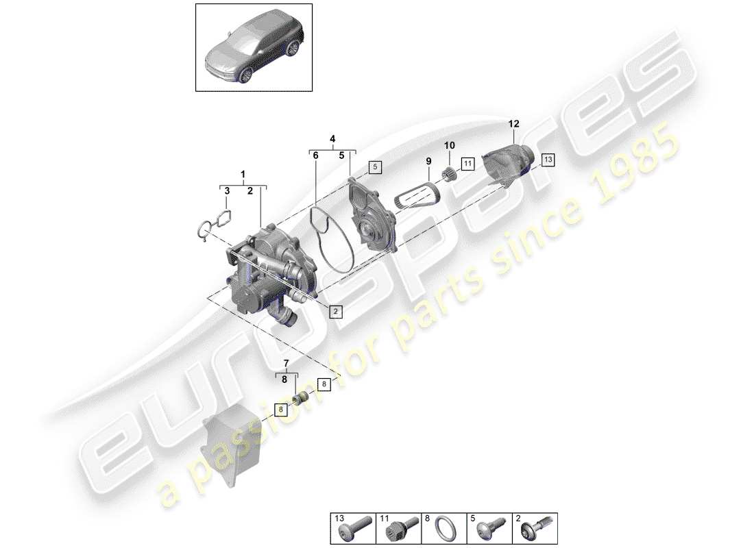 porsche cayenne e3 (2019) thermostat part diagram