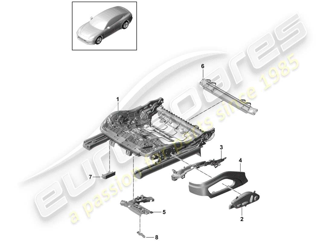 porsche panamera 971 (2019) seat frame parts diagram