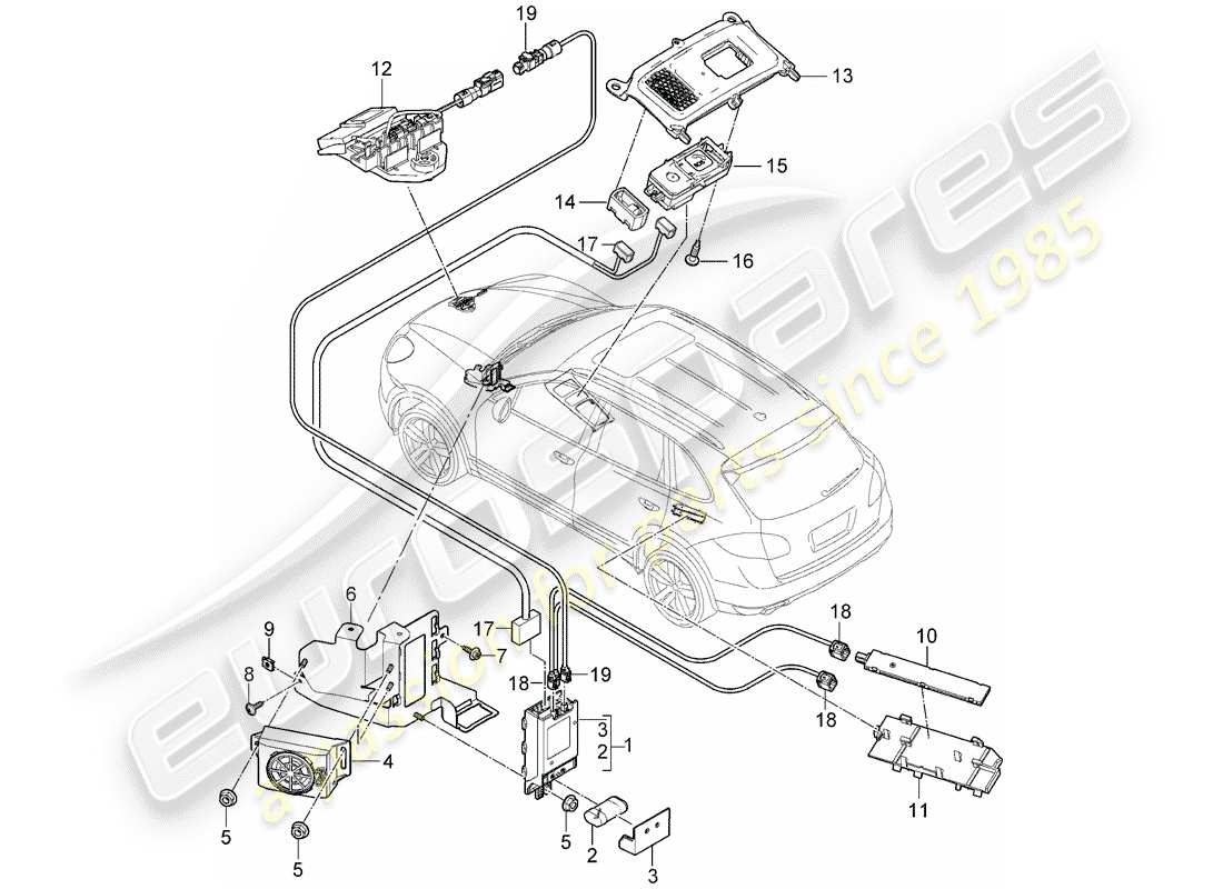 porsche cayenne e2 (2018) emergency call module part diagram