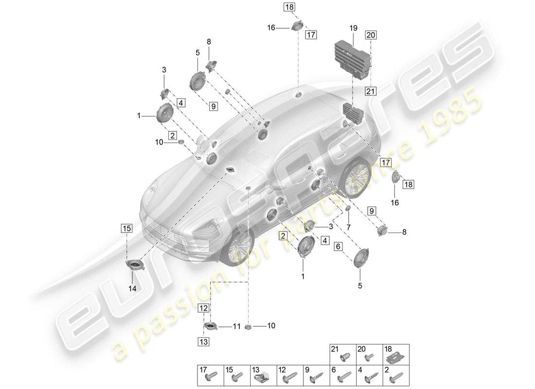 porsche macan (2020) loudspeaker part diagram