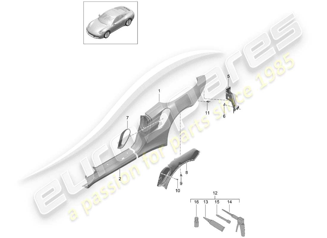 porsche 991 turbo (2019) side panel part diagram