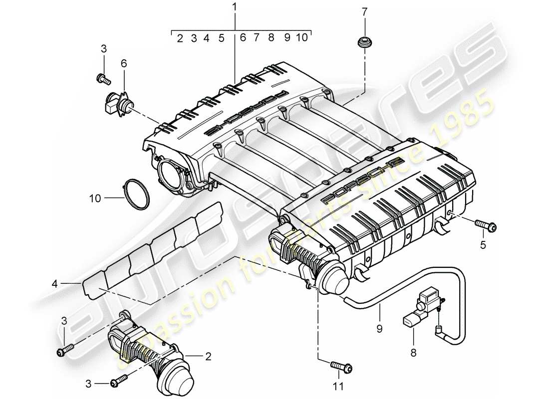 porsche cayenne (2009) intake manifold part diagram