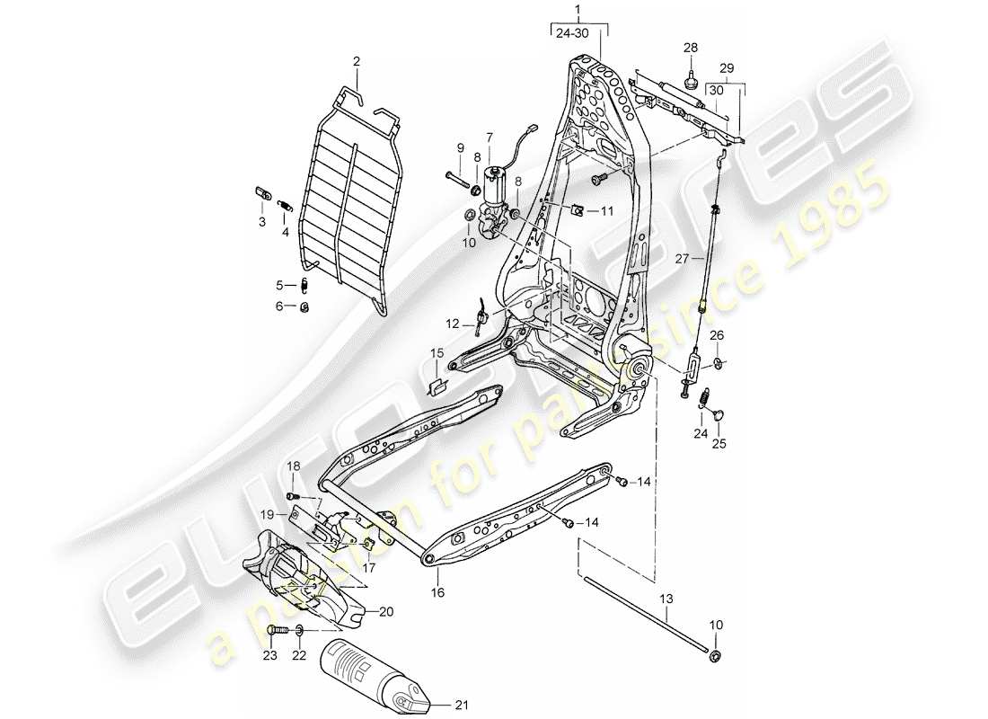 porsche boxster 986 (1998) frame - backrest - frame for seat - standard seat - comfort seat part diagram