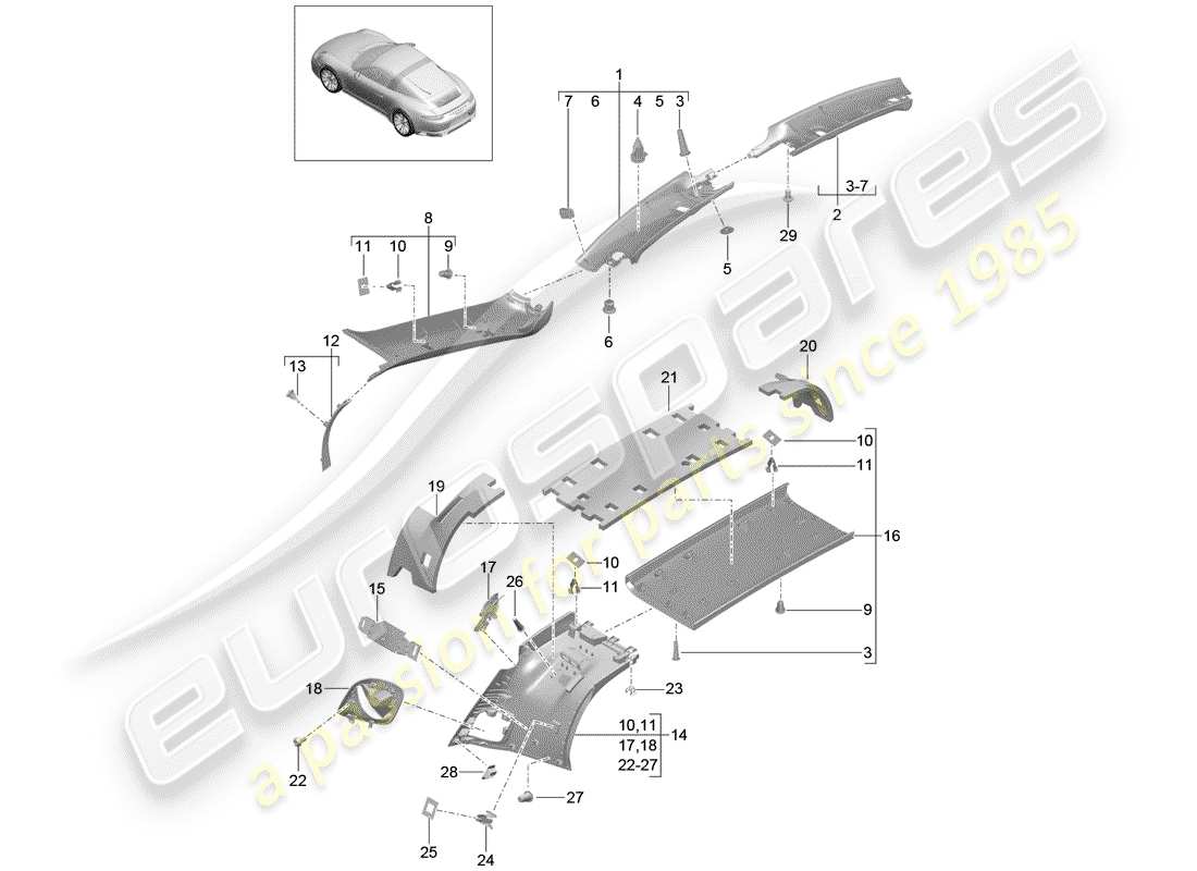porsche 991 gen. 2 (2018) a-pillar parts diagram
