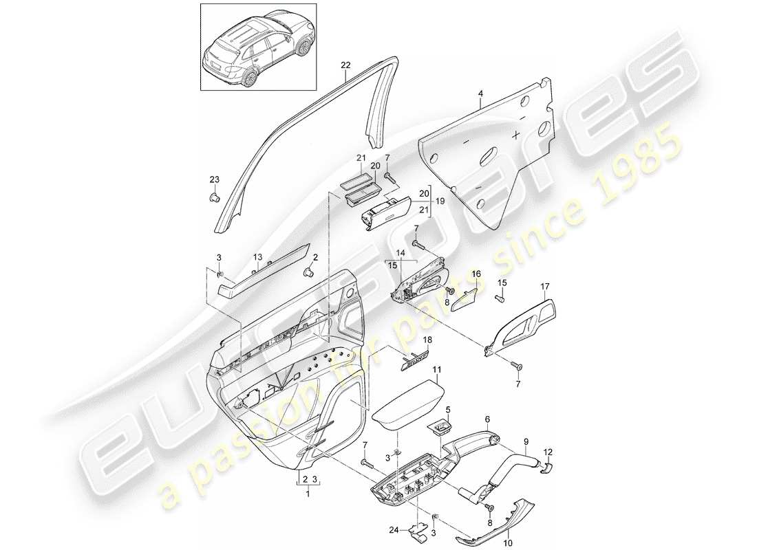 porsche cayenne e2 (2012) door panel part diagram