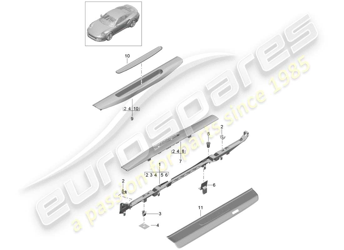 porsche 991 turbo (2015) lining parts diagram