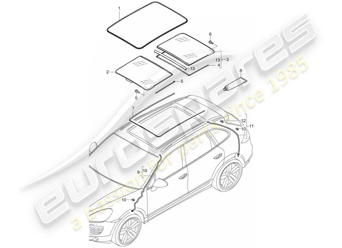 porsche cayenne e2 (2018) glass roof part diagram