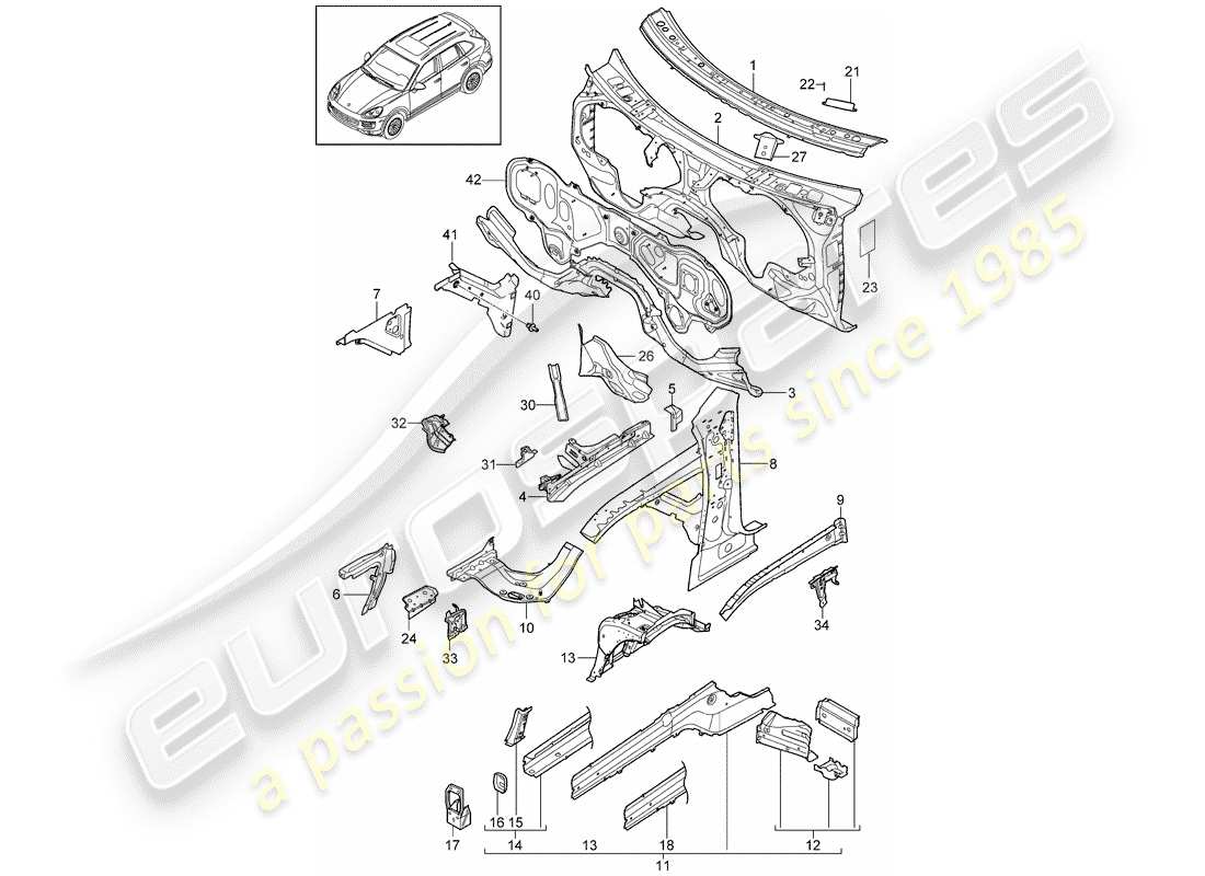 porsche cayenne e2 (2018) front end part diagram