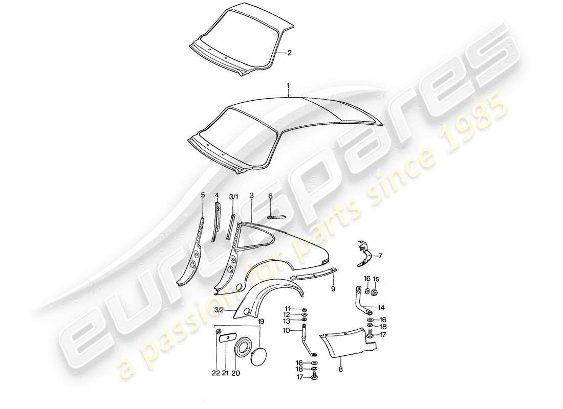 porsche 911 (1977) exterior panelling - to fit use workshop material part diagram