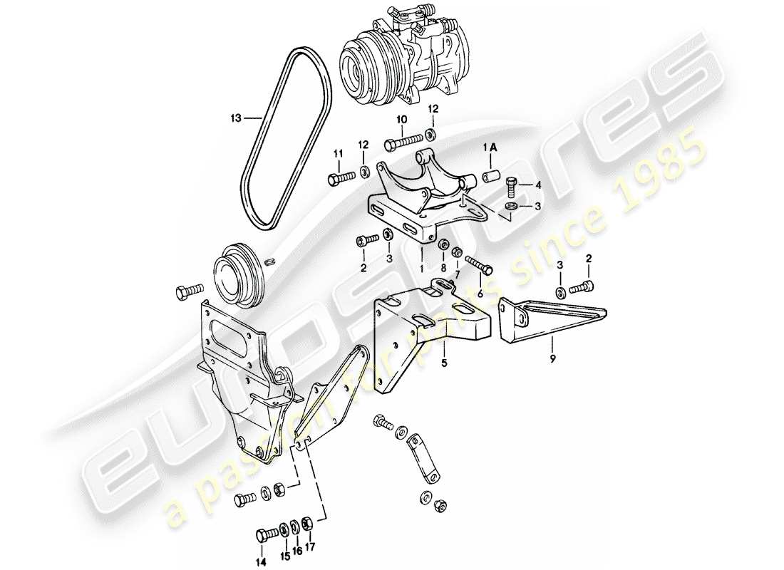 porsche 911 (1982) supplier - nippondenso - compressor - mounting - and - driving mechanism part diagram