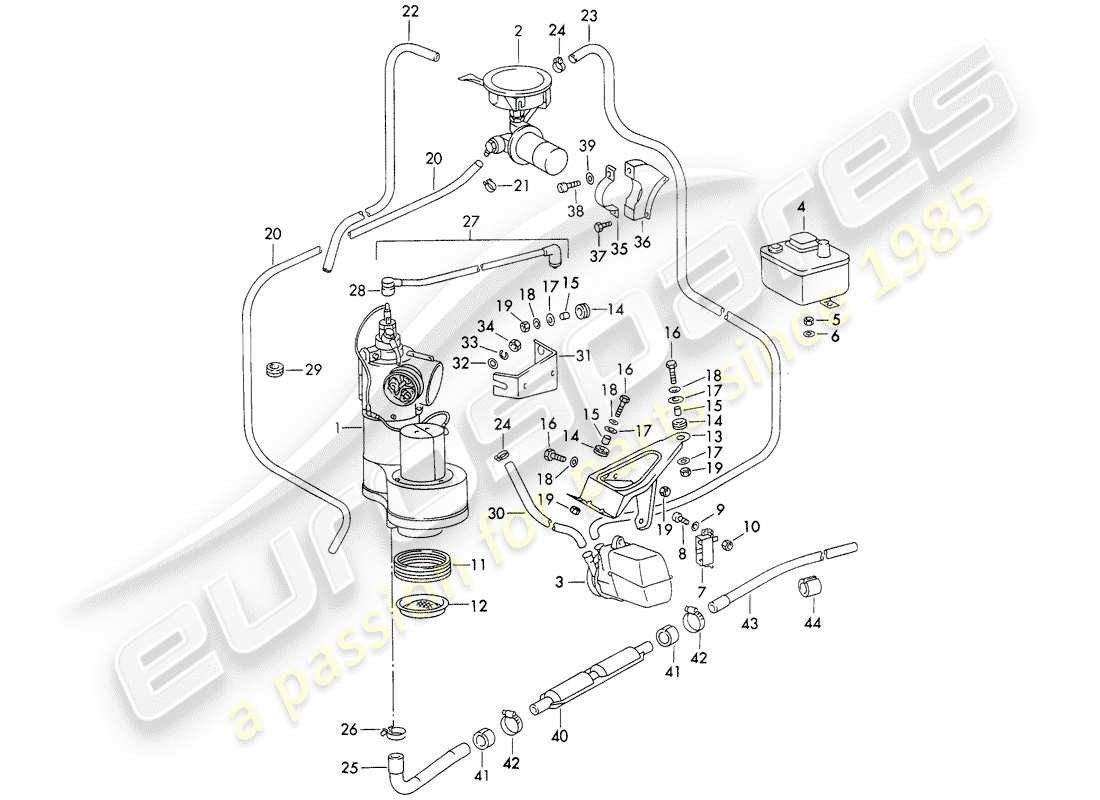 porsche 911 (1973) heating and ventilation unit - with: - accessories part diagram