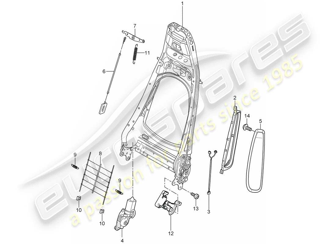 porsche 997 (2008) backrest frame part diagram