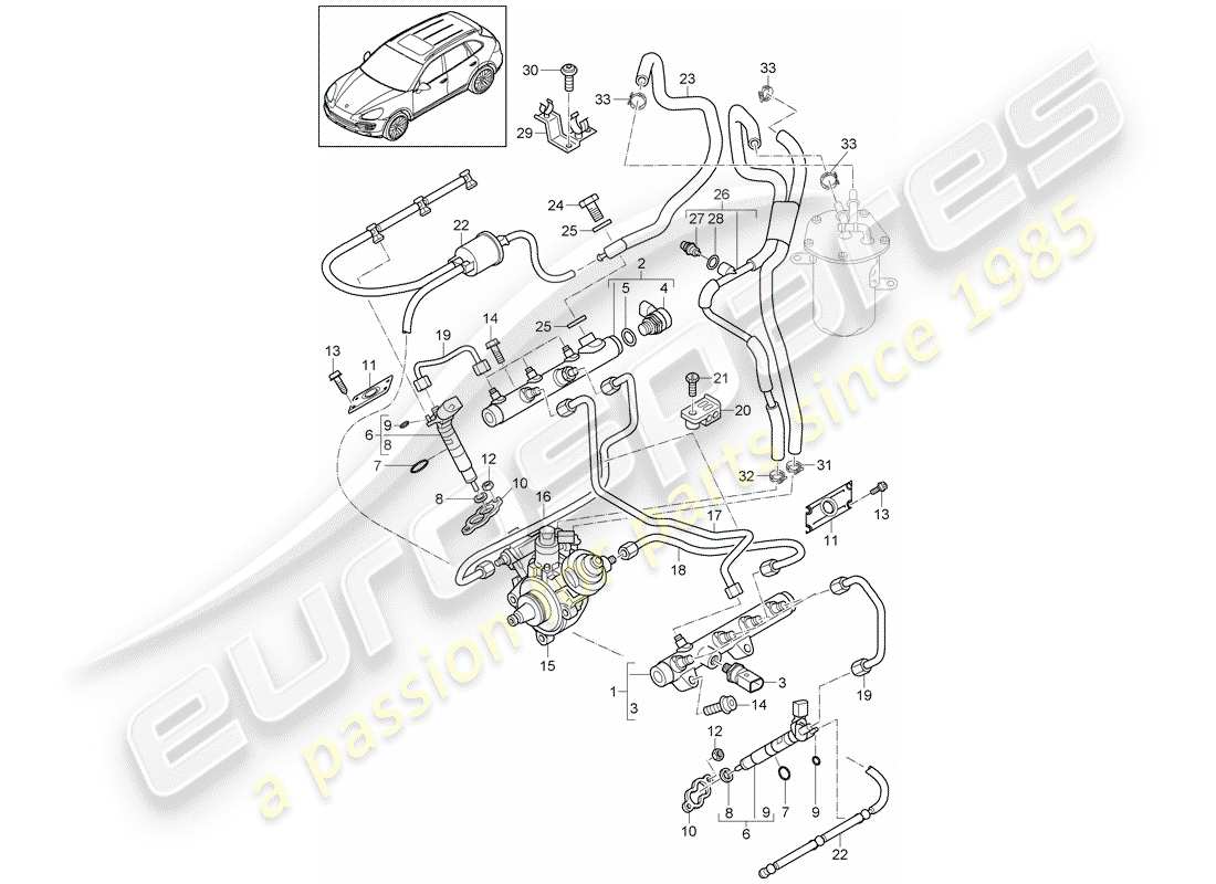 porsche cayenne e2 (2014) fuel collection pipe part diagram