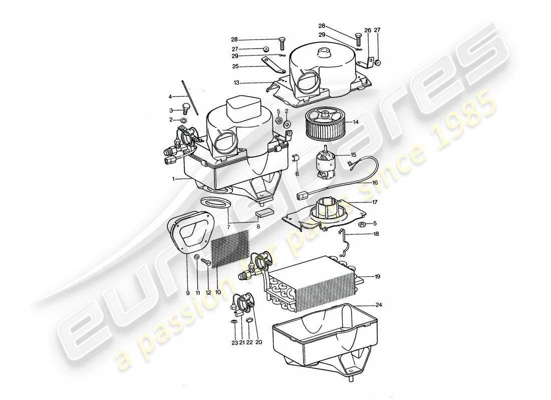 porsche 911 turbo (1977) air conditioner - evaporator - evaporator housing - accessories part diagram