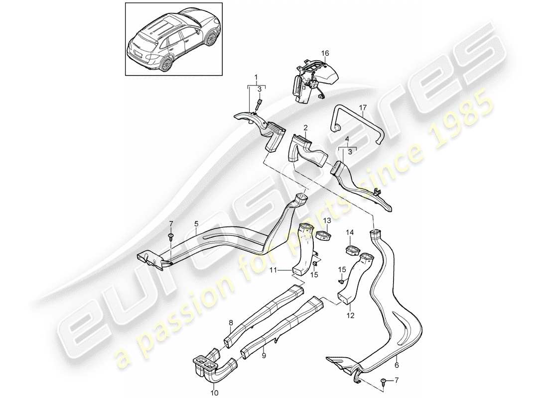 porsche cayenne e2 (2012) air duct part diagram