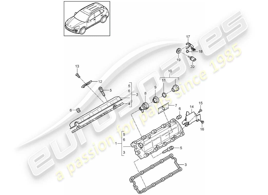 porsche cayenne e2 (2012) valve cover parts diagram
