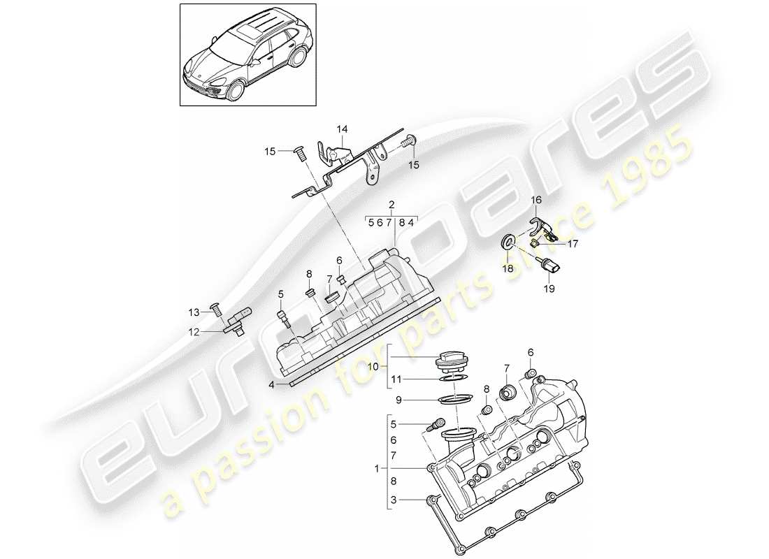porsche cayenne e2 (2017) valve cover parts diagram