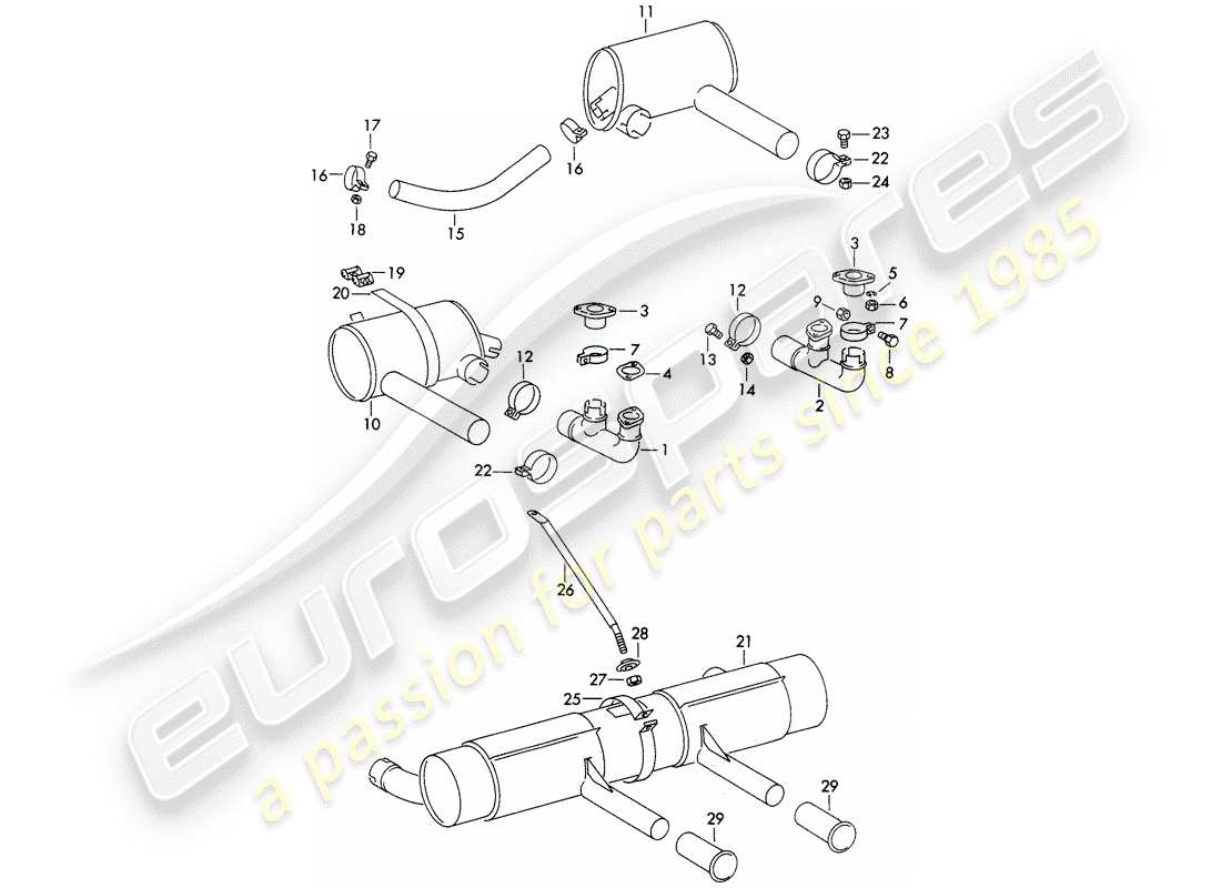 porsche 1950 (356/356a) exhaust system parts diagram