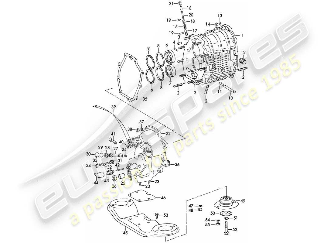 porsche 911 (1973) gear housing - complete - transmission case - and - transmission suspension - d - mj 1972>> part diagram