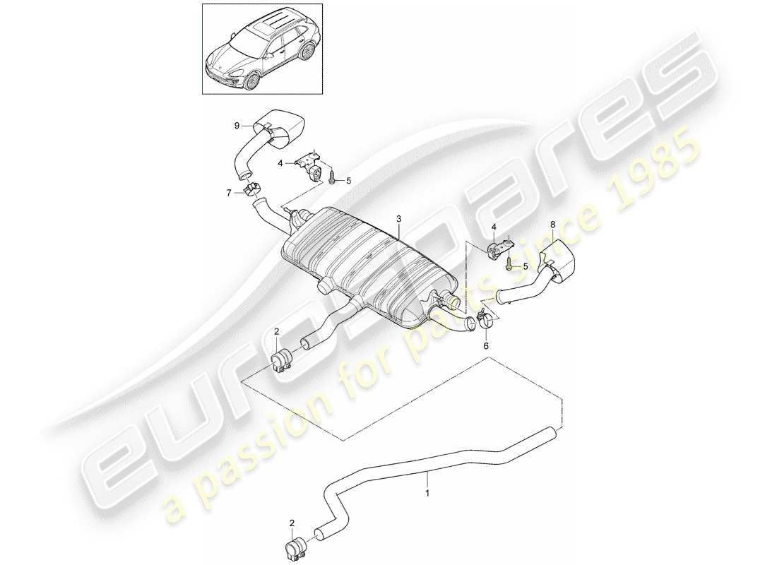 porsche cayenne e2 (2014) exhaust system part diagram