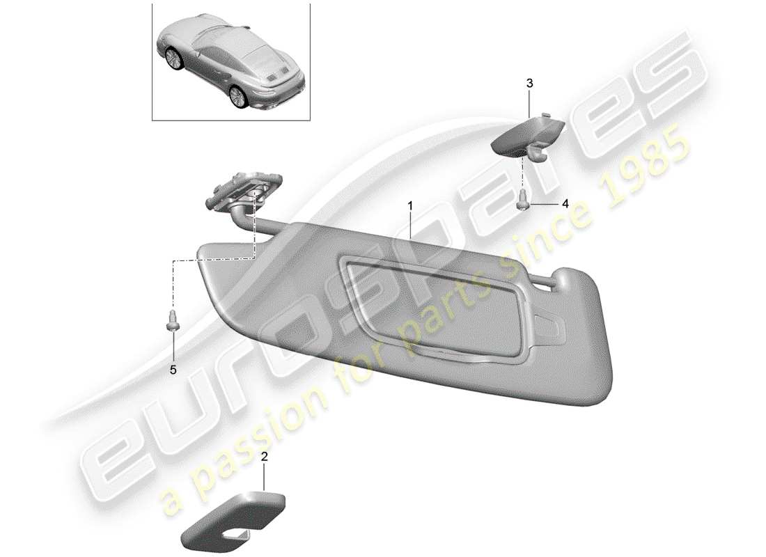 porsche 991 t/gt2rs sun vizors part diagram