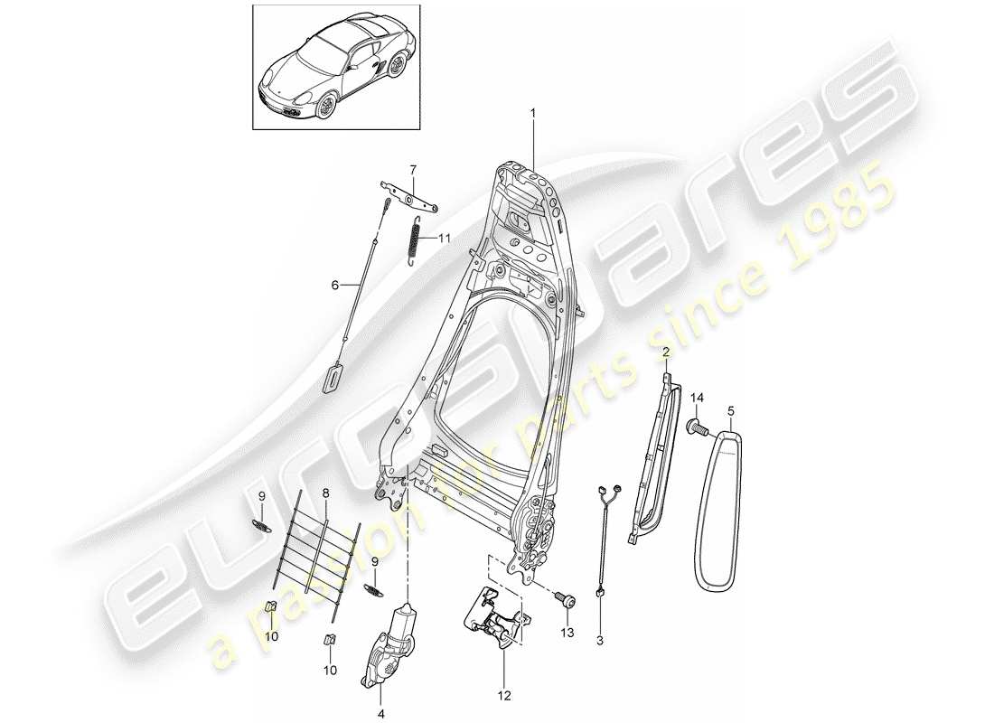 porsche cayman 987 (2009) backrest frame part diagram