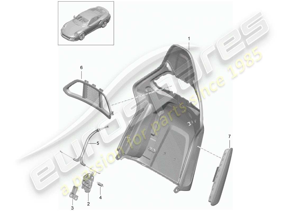 porsche 991 turbo (2019) backrest shell part diagram