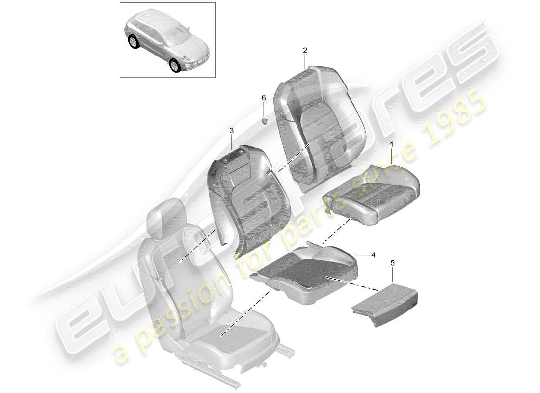 porsche macan (2018) backrest cover part diagram