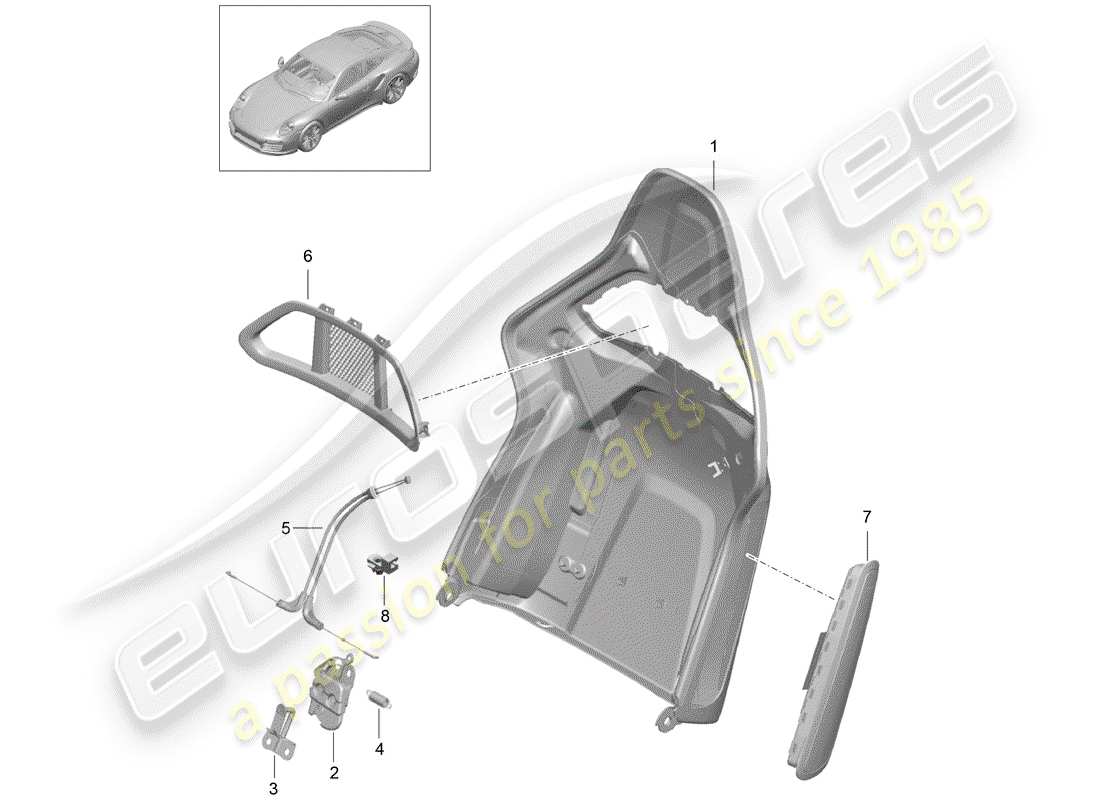 porsche 991 turbo (2019) backrest shell part diagram